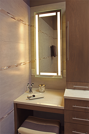 eFinity-Lighted-Mirror-above-makeup-counter Expand Your Horizons with Innovative Bathroom Fixtures